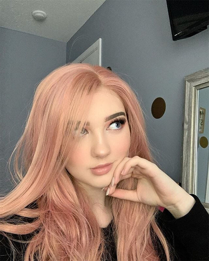 Peach Pink Long Synthetic Lace Front Wigs WT011