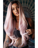 Ombre Long Pink Synthetic Lace Front Wig WT039