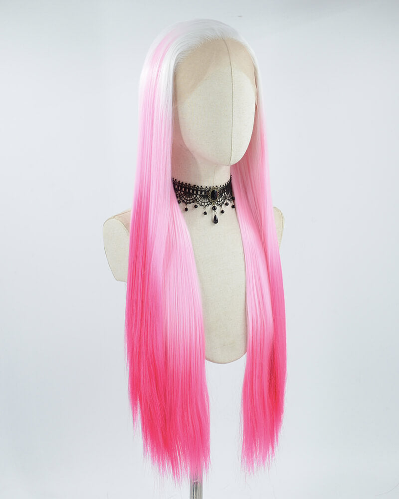 White Ombre Pink Straight Synthetic Lace Front Wig WW480