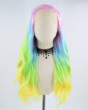 Rainbow Pink Ombre Blue Green Yellow Synthetic Lace Front Wig WW416