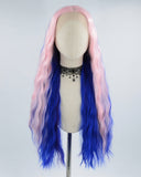 Pink Streaked Blue Synthetic Lace Front Wig WW414