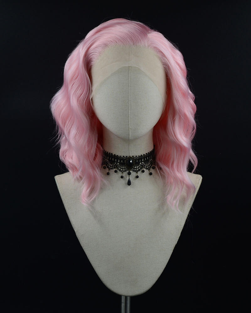 Short Pink Bob Hairstyle Curly Synthetic Lace Front Wig WW011