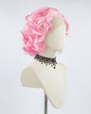 Mixed Pink Short Curly Synthetic Lace Front Wig WW482