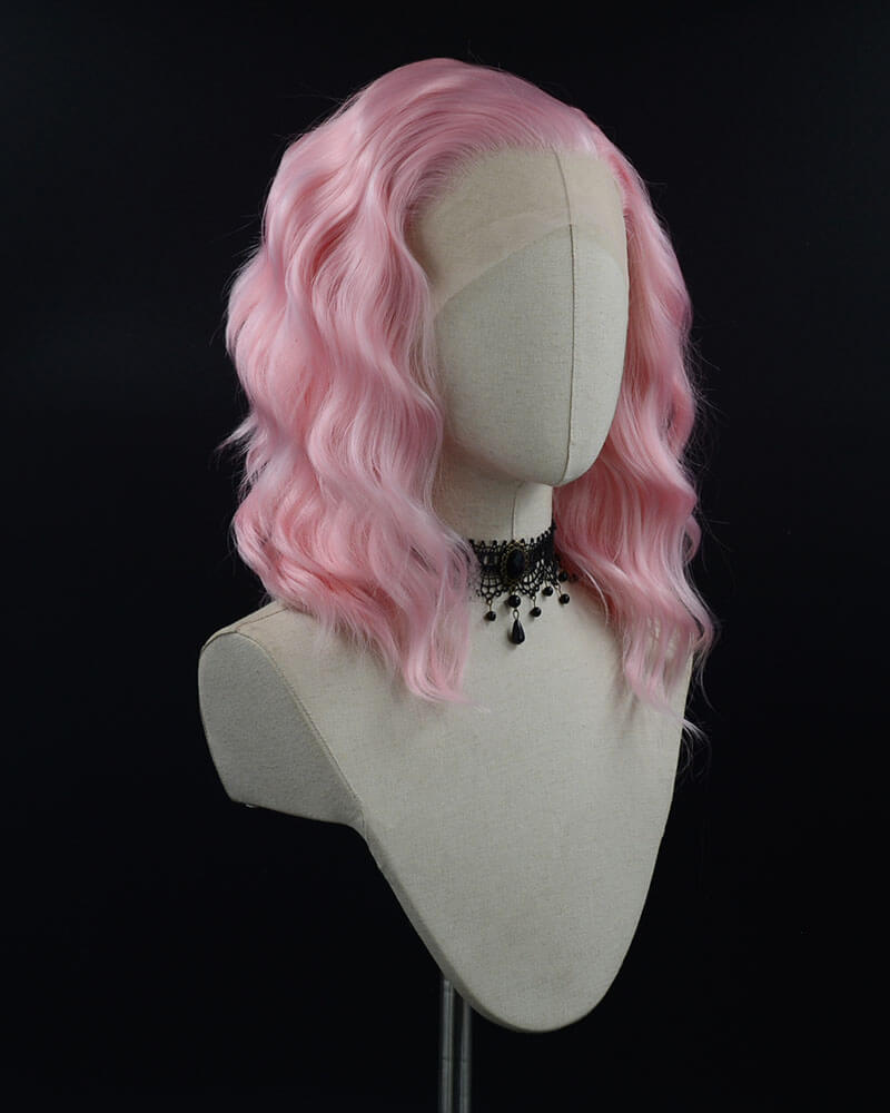 Short Pink Bob Hairstyle Curly Synthetic Lace Front Wig WW011