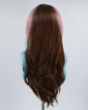 Pink Streaked Ombre Blue Brown Synthetic Lace Front Wig WW449