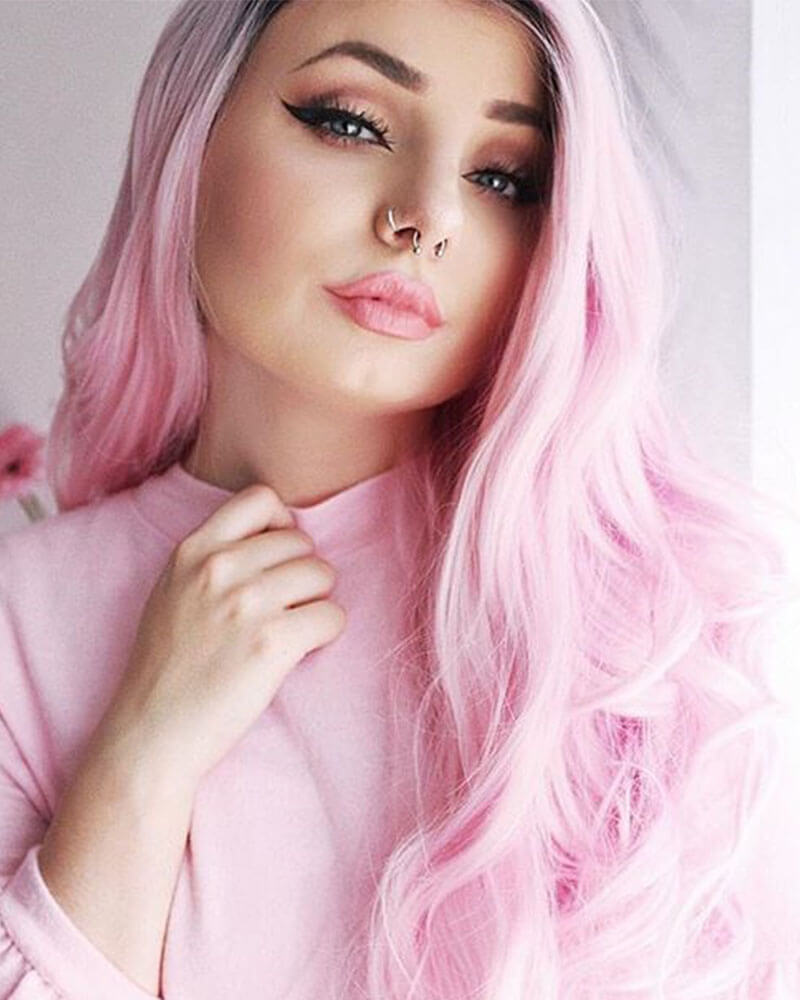 Ombre Pink Wavy Synthetic Lace Front Wigs WT010