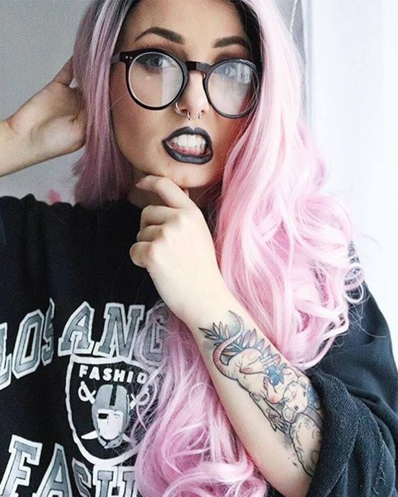 Ombre Pink Wavy Synthetic Lace Front Wigs WT010