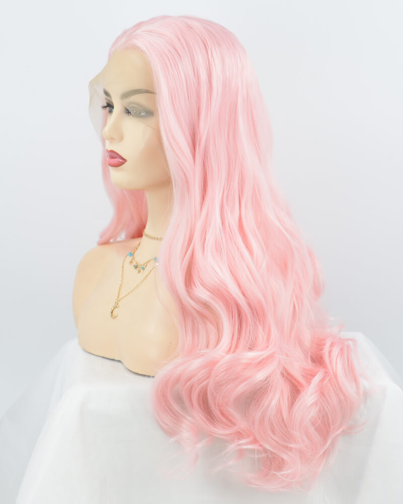 Pink Wavy Synthetic Lace Front Wig WW013