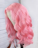 Pink Wavy Virgin Human Hair Wig HT014