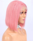 Pink Short Human Hair Wig HT012