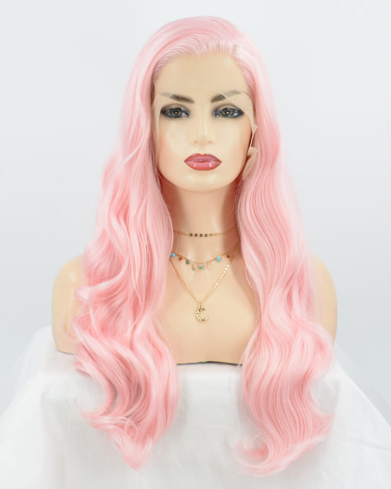 Pink Wavy Synthetic Lace Front Wig WW013