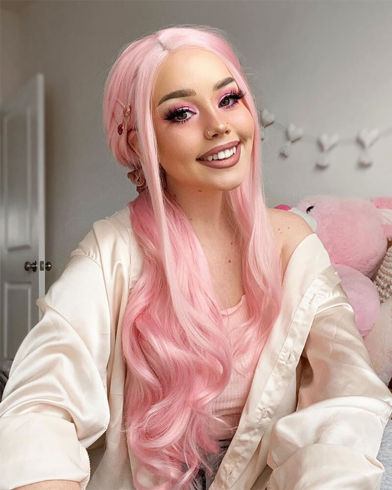 Pink Synthetic Lace Front Wig WT044