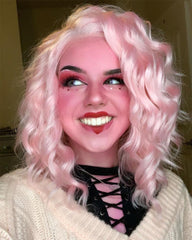 Short Pink Bob Hairstyle Curly Synthetic Lace Front Wig WW011