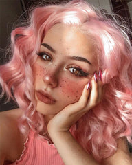 Short Pink Bob Hairstyle Curly Synthetic Lace Front Wig WW011