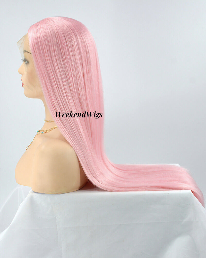 Pink Straight Synthetic Lace Front Wig WT086