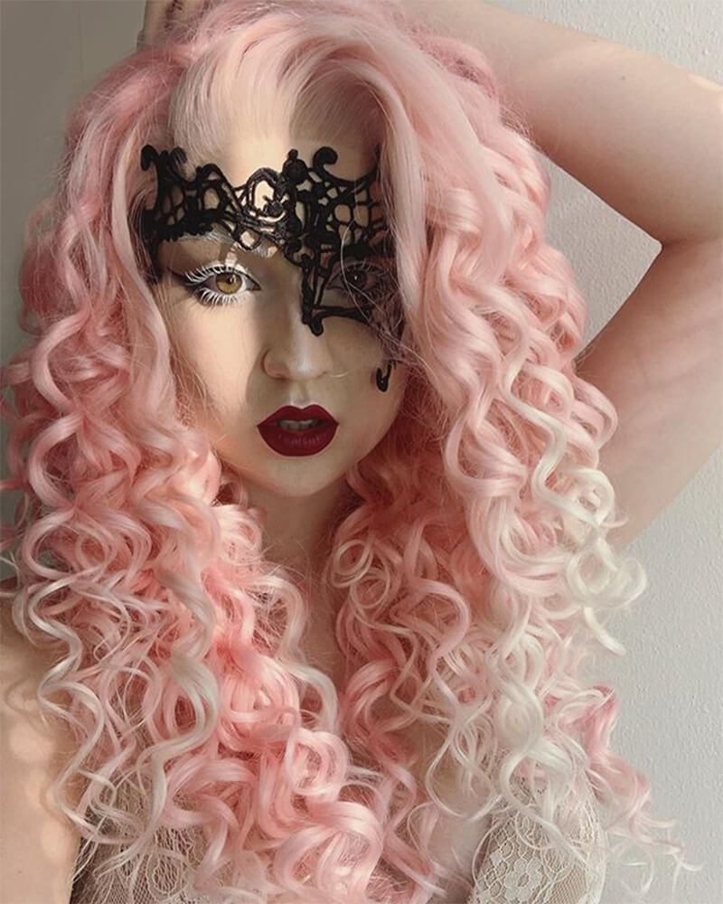 Long Pink Synthetic Lace Front Wig WW028