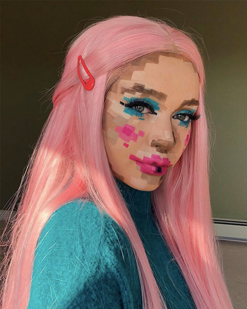 Pink Straight Synthetic Lace Front Wig WT086