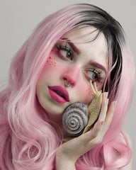 Ombre Pink Wavy Synthetic Lace Front Wigs WT010