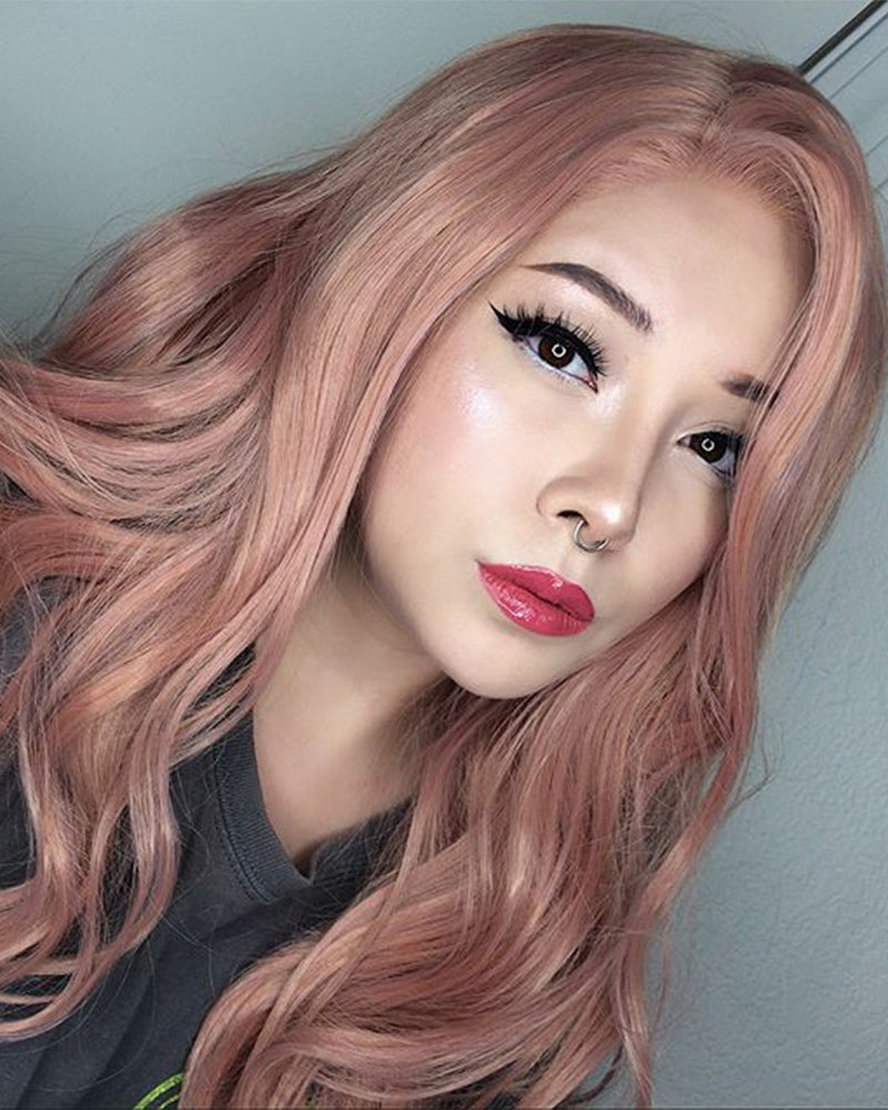 Peach Pink Synthetic Lace Front Wigs WT011