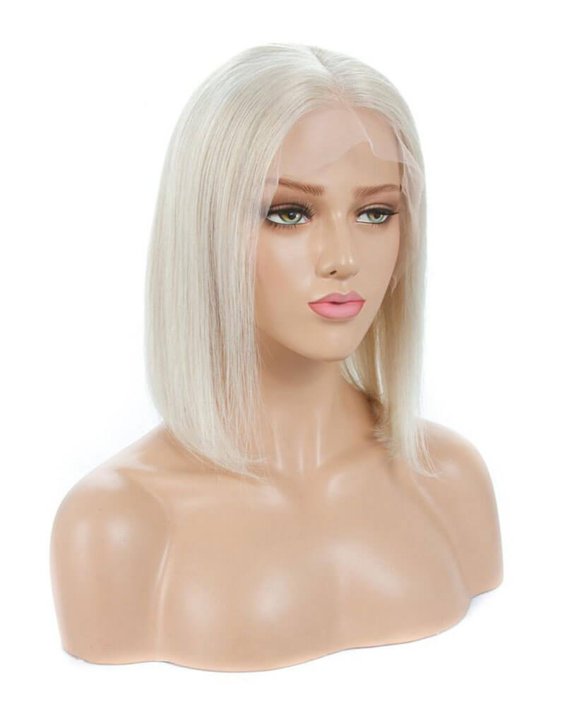 Platinum Blonde Virgin Human Hair Short Lace Front Wig HT002