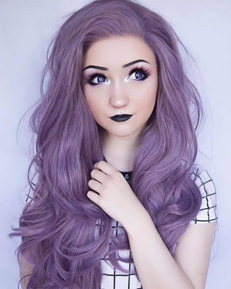 Long Purple Synthetic Lace Front Wigs WT004