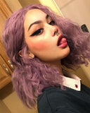 Purple Curly Short Synthetic Lace Front Wigs Bob Hairstyle WT013