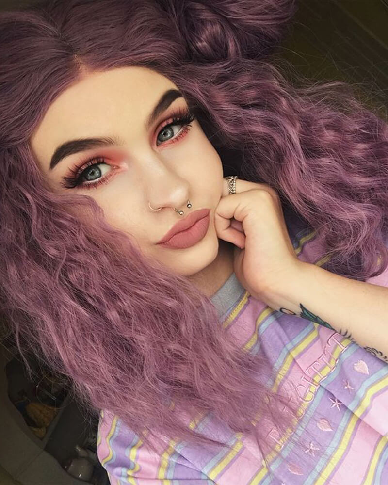 Purple Curly Short Synthetic Lace Front Wigs WT013