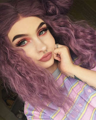 Purple Curly Short Synthetic Lace Front Wigs WT013
