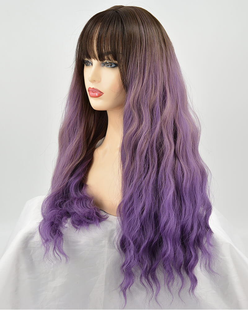 Long Purple Hard Front Wig HW030