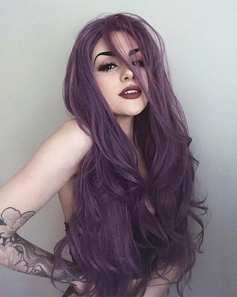 Long Purple Wavy Synthetic Lace Front Wigs – Weekendwigs display picture 2