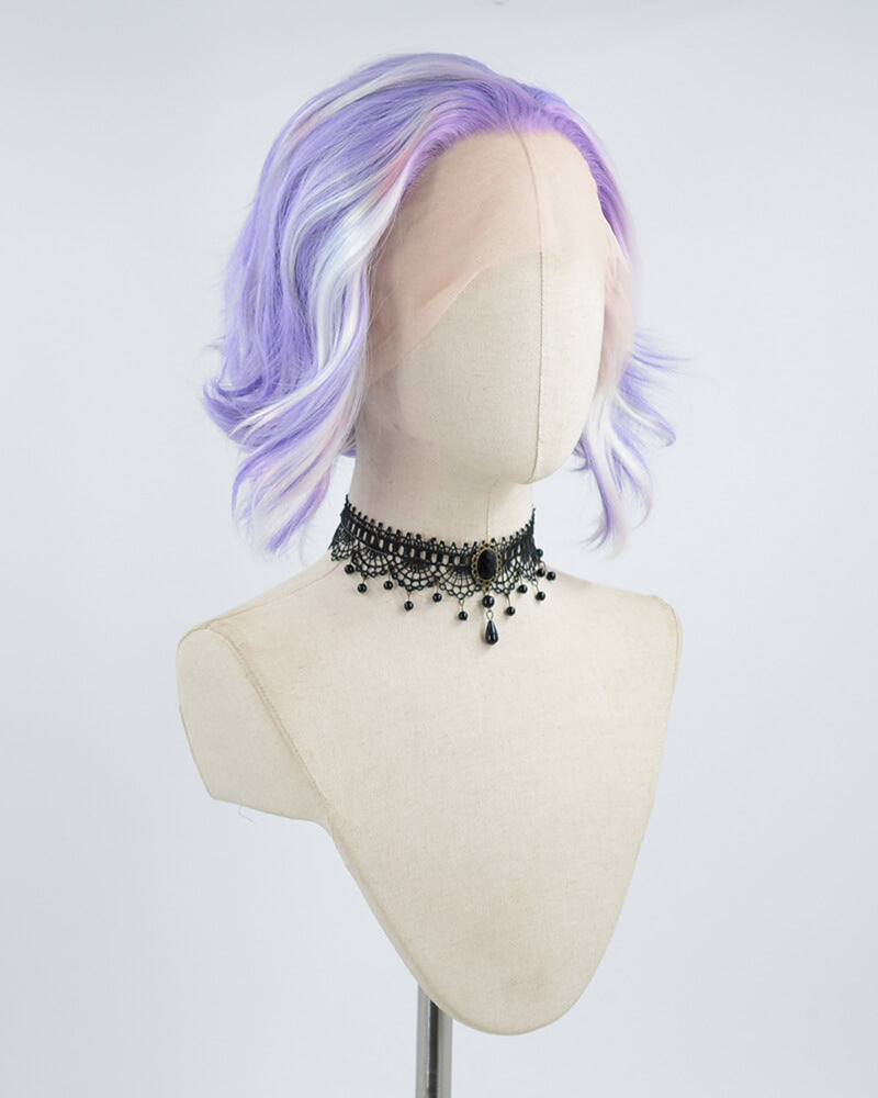 Short Mixed Purple Synthetic Lace Front Wig WW498
