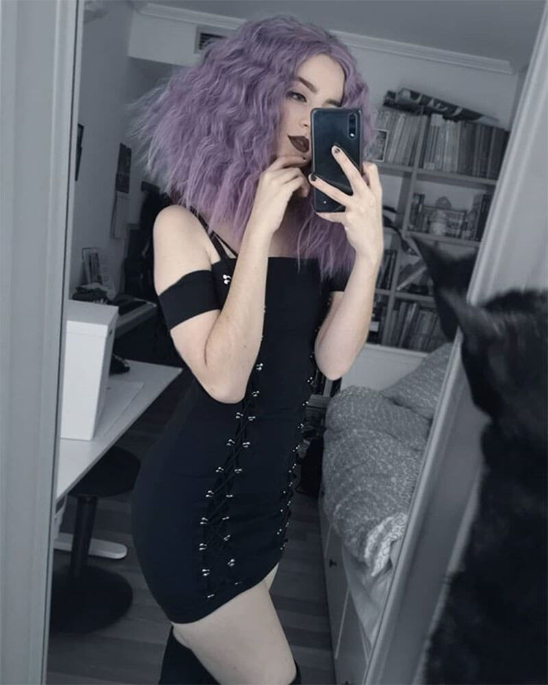 Purple Curly Short Synthetic Lace Front Wigs WT013