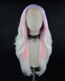 Glow in the Dark Purple Ombre Pink White Synthetic Lace Front Wig WW451