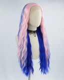 Pink Streaked Blue Synthetic Lace Front Wig WW414
