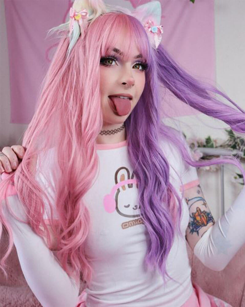 Purple Pink Synthetic Wig HW173
