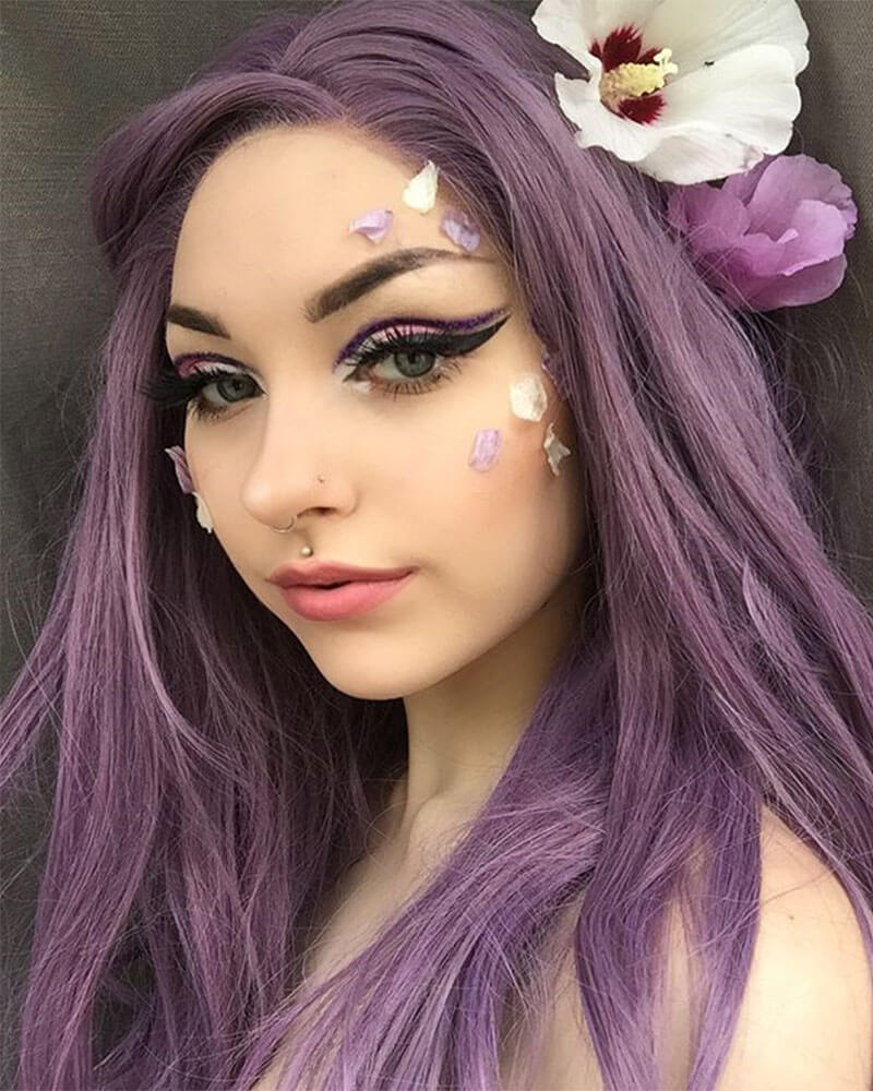 Long Purple Synthetic Lace Front Wigs WT004