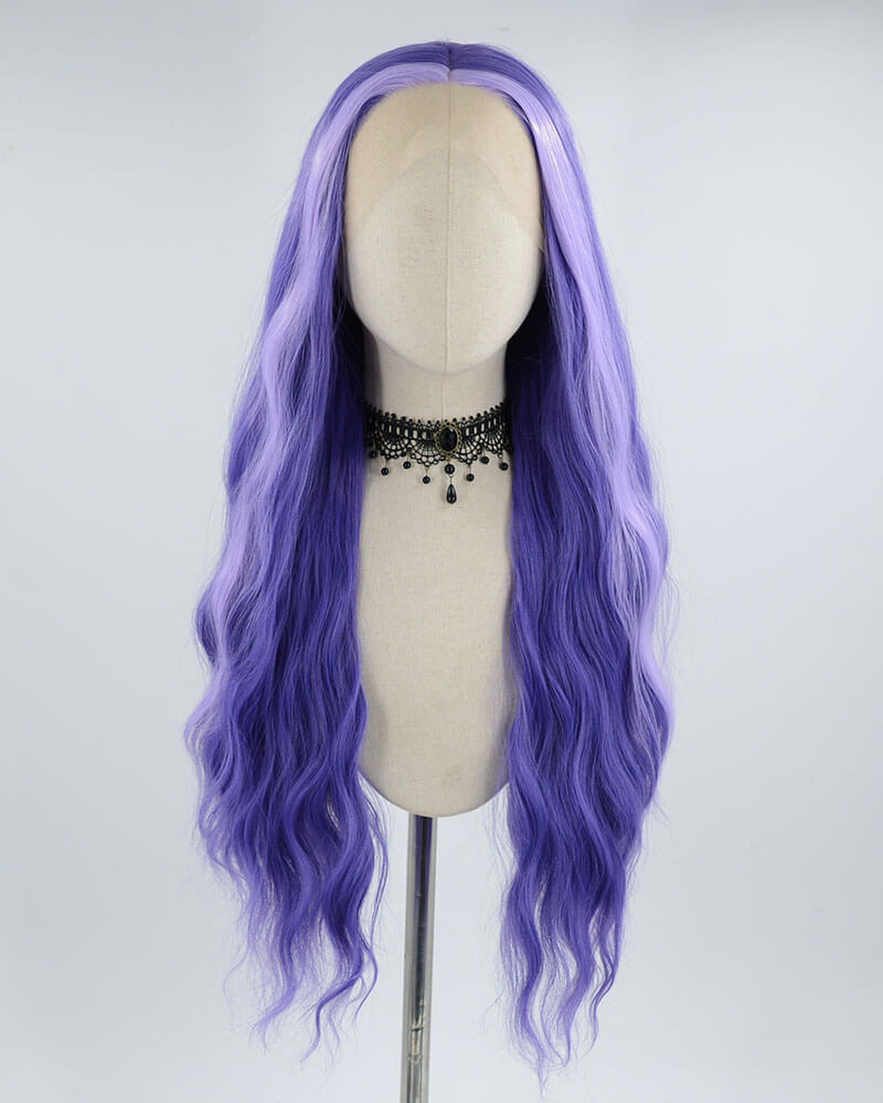 Purple Streaked Long Synthetic Lace Front Wig WW417