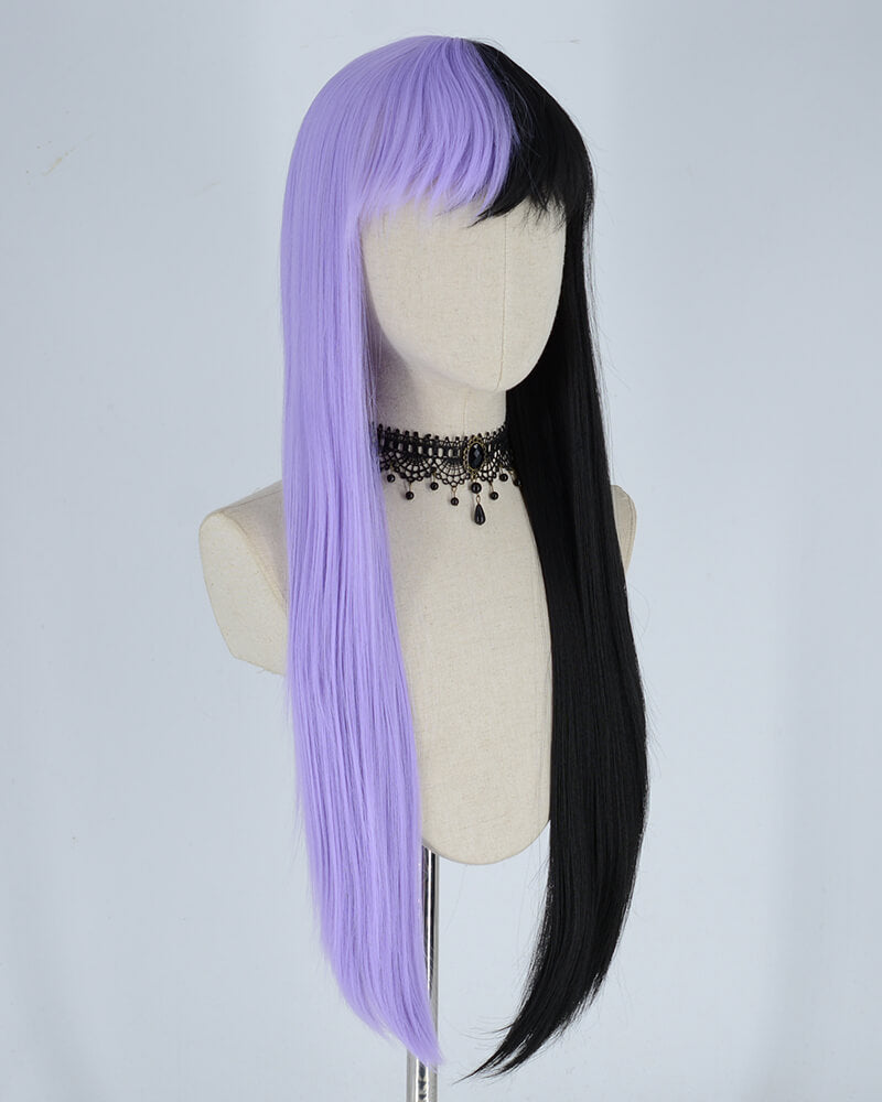 Half Purple Half Black Synthetic Lace Front Wig HW123