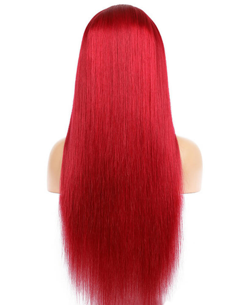 Red Straight Human Hair Wig HT018