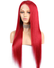 Red Straight Human Hair Wig HT018
