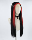 Red Streaked Black Synthetic Lace Front Wig WW337