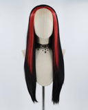 Red Streaked Black Synthetic Lace Front Wig WW337