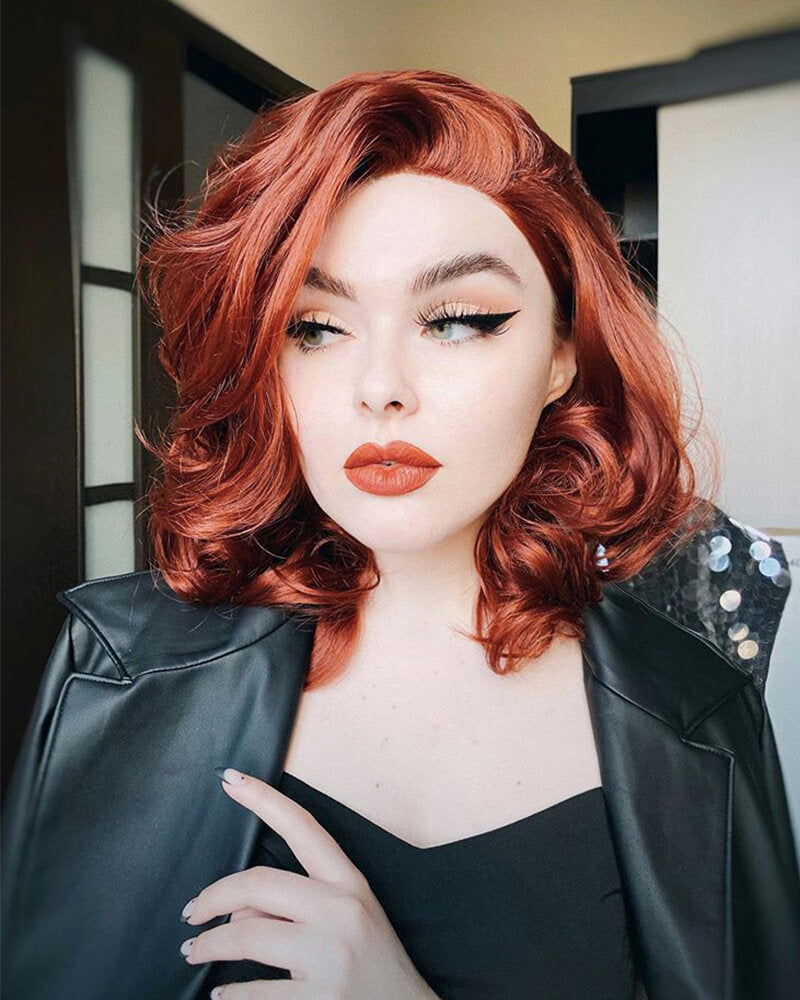 Auburn Red Short Wavy Synthetic Lace Front Wig WW110