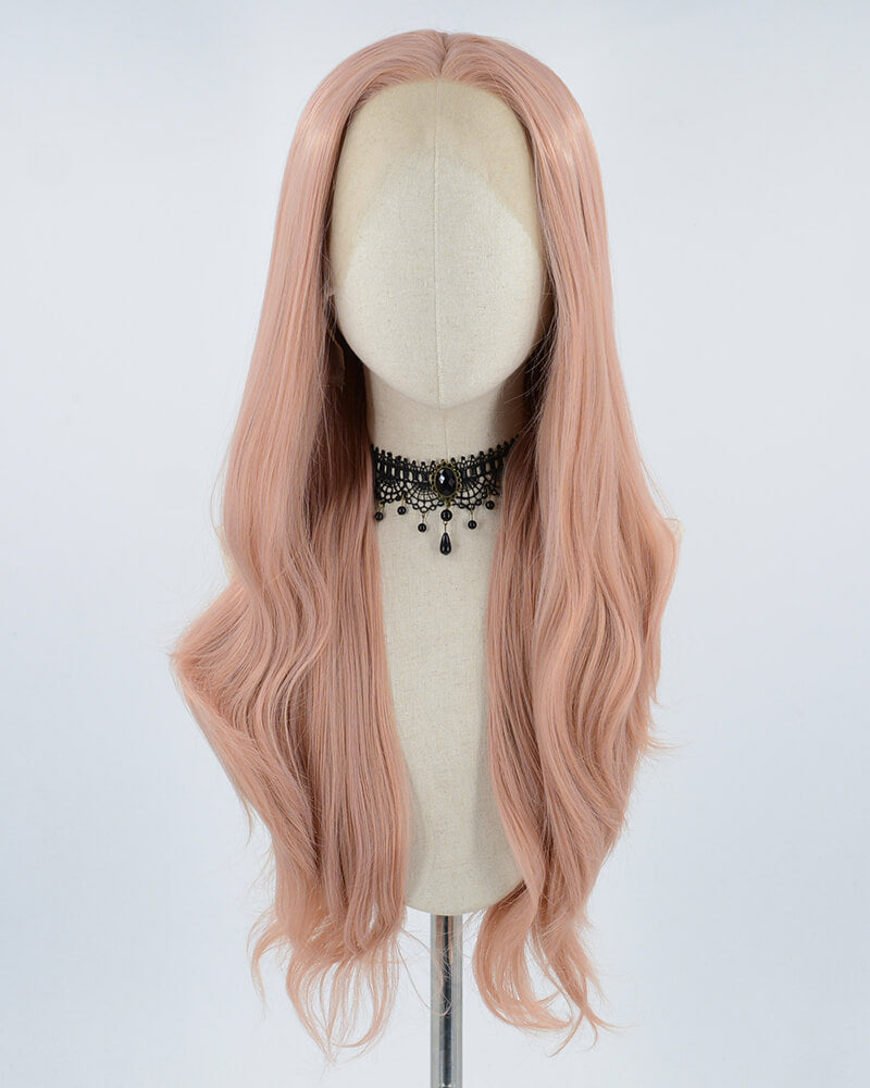 Peach Pink Long Synthetic Lace Front Wigs WT011