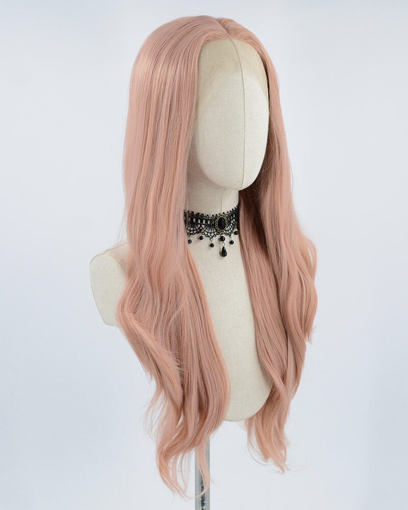 Peach Pink Long Synthetic Lace Front Wigs WT011