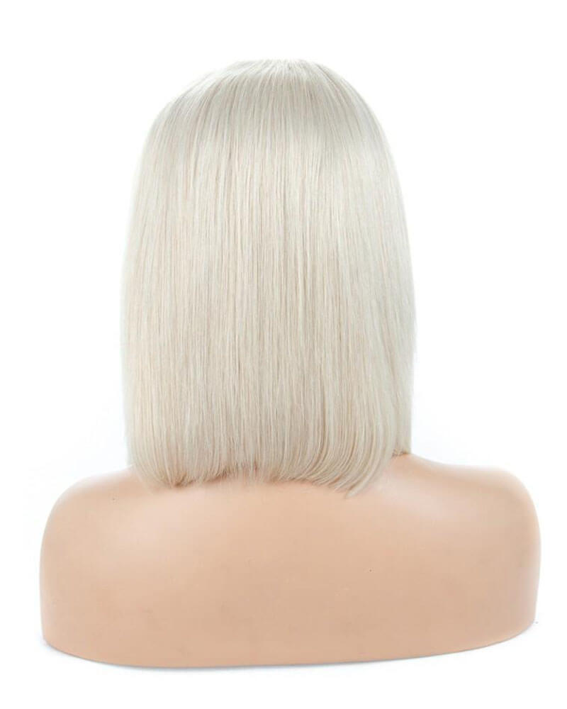 Platinum Blonde Virgin Human Hair Short Lace Front Wig HT002