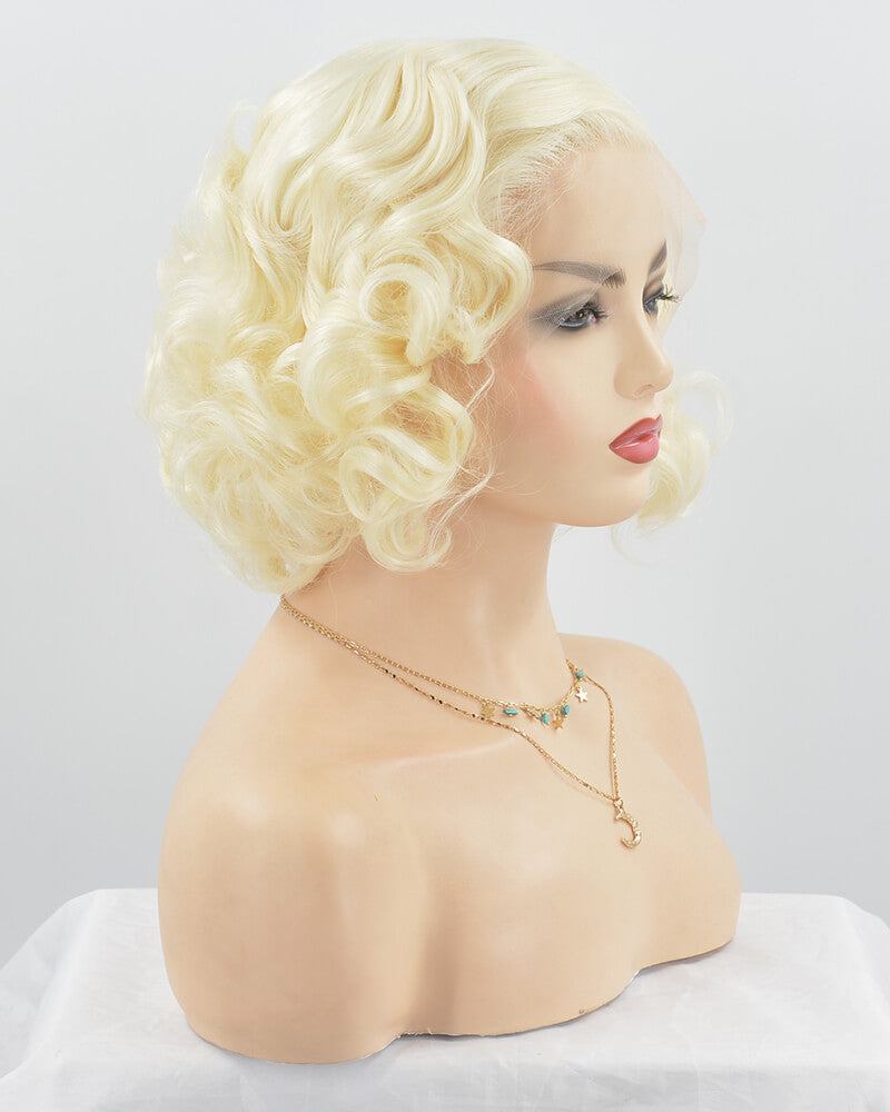 Short Wavy Blonde Synthetic Lace Front Wig WW131