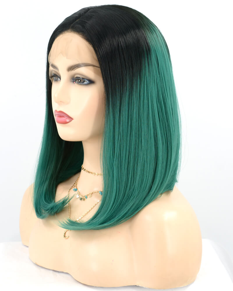 Ombre Green Short Synthetic Lace Front Wig Bob Hairstyle Weekendwigs