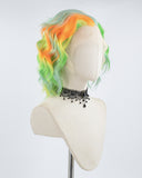 Orange Ombre Green Short Curly Synthetic Lace Front Wig WW493