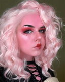 Short Pink Bob Hairstyle Curly Synthetic Lace Front Wig WW011